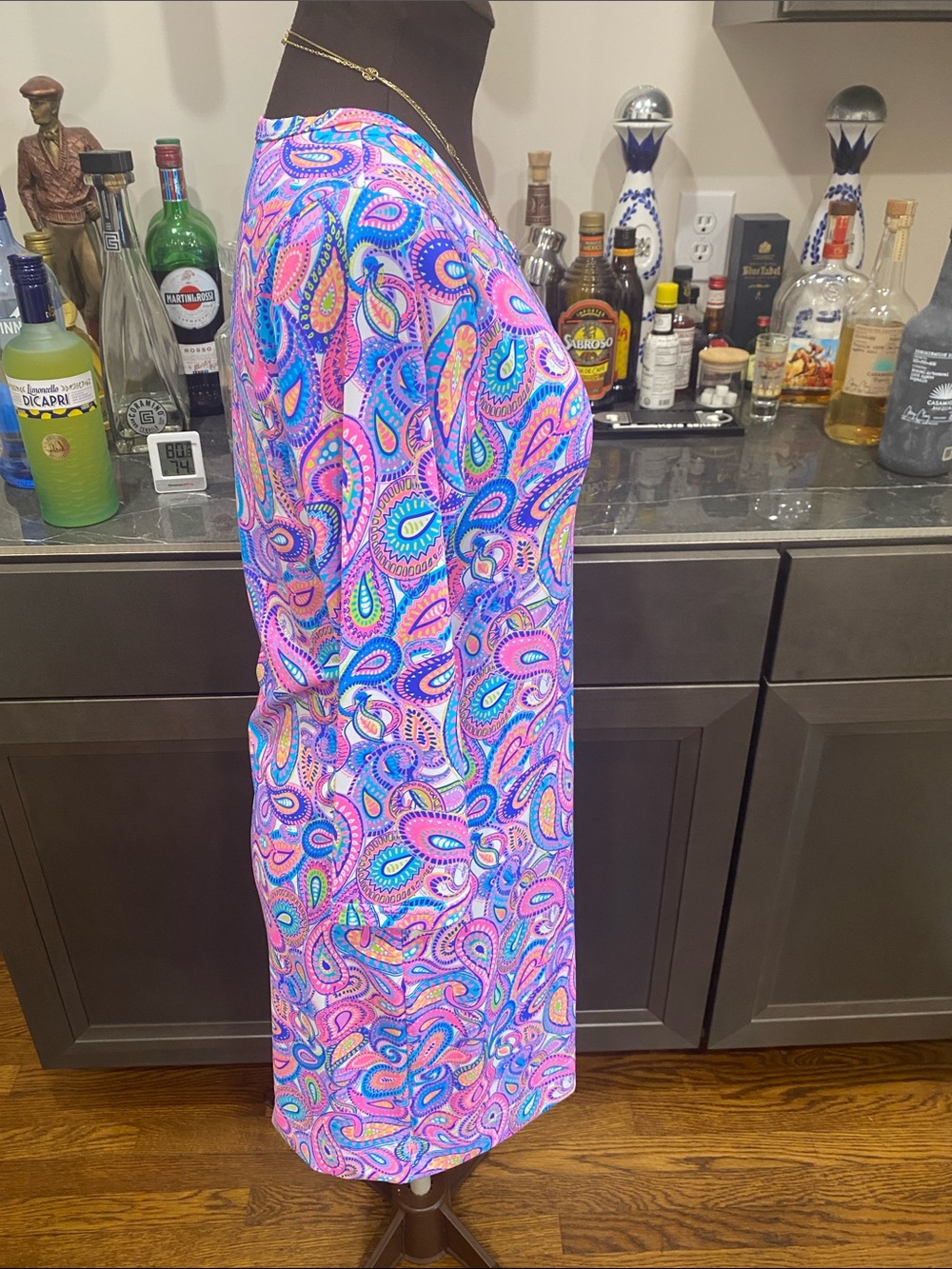 Lulu B stretch dress rounded collar vibrant paisley resort wrinkle free SPF - Picture 5 of 17
